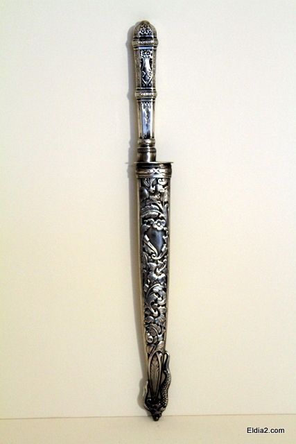 Antique Knife Dagger with Horse & Silver Scabbard  