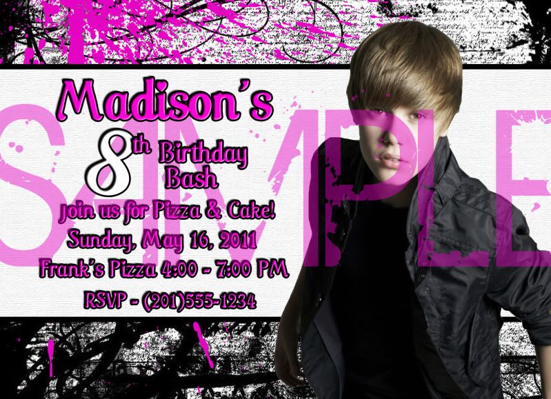 Justin Bieber Birthday Party Invitations 4 STYLES  