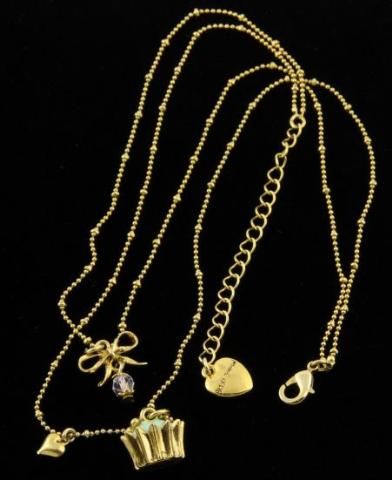 Betsey Johnson Cupcake Charm Necklace Gold Tone Singed Heart  