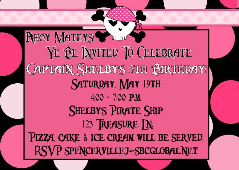 Pink Skulls Pirate Princess Girl Birthday Invitation  