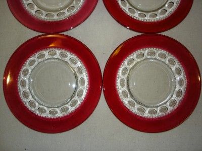 LOT OF 4 KINGS CROWN RUBY FLASH DESSERT SALAD PLATES TIFFIN INDIANA 