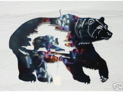 Fishing Bear Metal Wall Art Sculpture Wildlife Rustic  