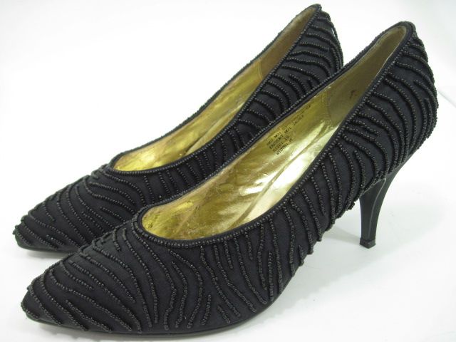 FLINGS Black Beaded Slides Pumps Heels Shoes Sz 10  