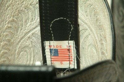 Vintage USA Made Olathe Black Leather Cowboy Boots Curlicue Wave 