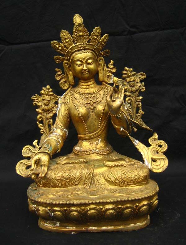 Old Tibetan Gilt Bronze White Tara Statue Nepal 19C  