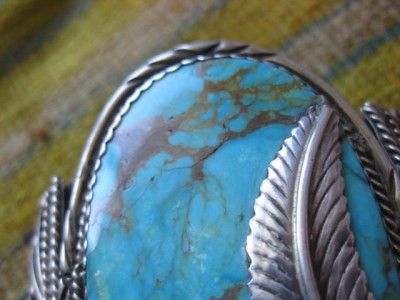 VTG Pawn Signed Navajo MASSIVE Turquoise Sterling Silver 98 Grams 