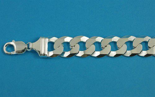 New Mens Sterling Silver Curb Chain Bracelet 15mm 925  