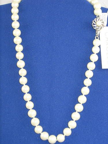 Carolee 8MM Faux Pearl 17 Necklace Pave Flower Clasp  