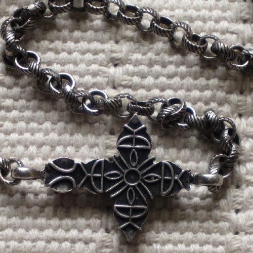   Vintage Silver Tone Semi Precious Cross Chain Necklace Gift  