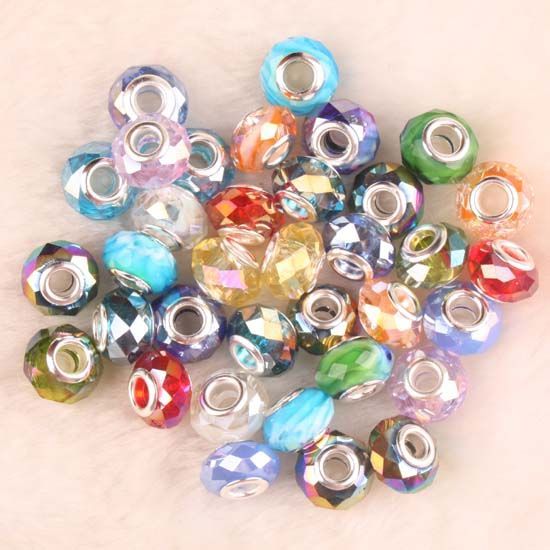 Mix AB Crystal Glass Faceted Bead For Charm Bracelet 50PCS  