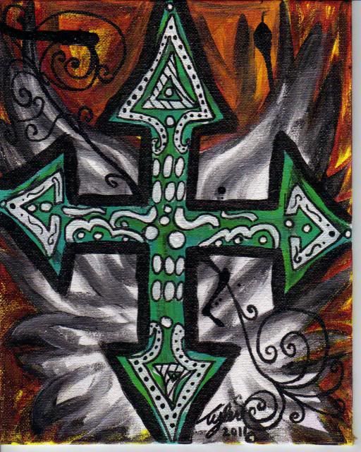 Original Gothic Cross Angel Wing Painting  