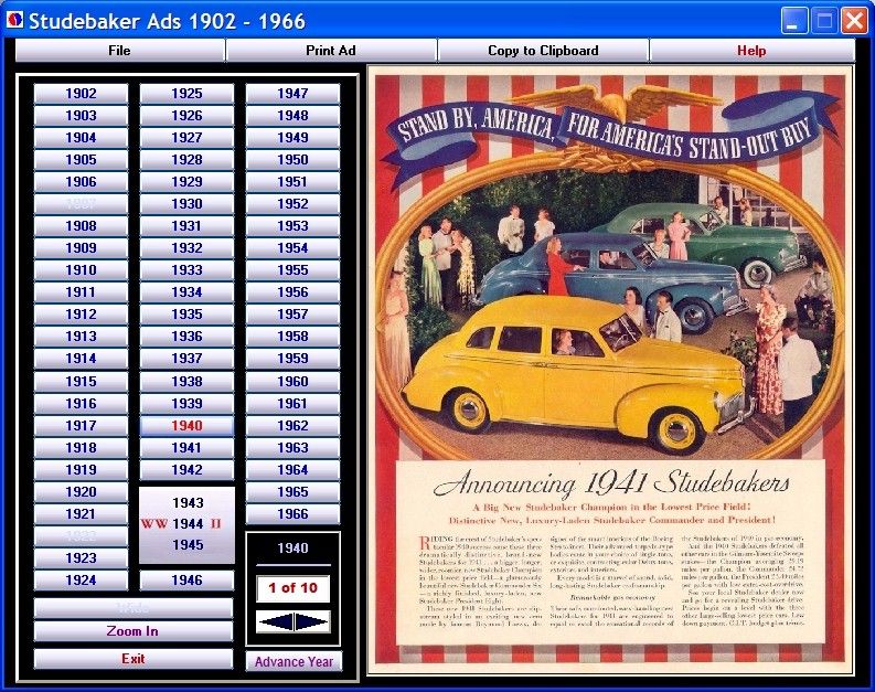Studebaker Ads 1902   1966 CD ROM car book  