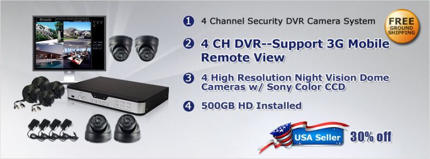 The kit DVR DK048A1 500GB includes a 4 channel standalone DVR with 